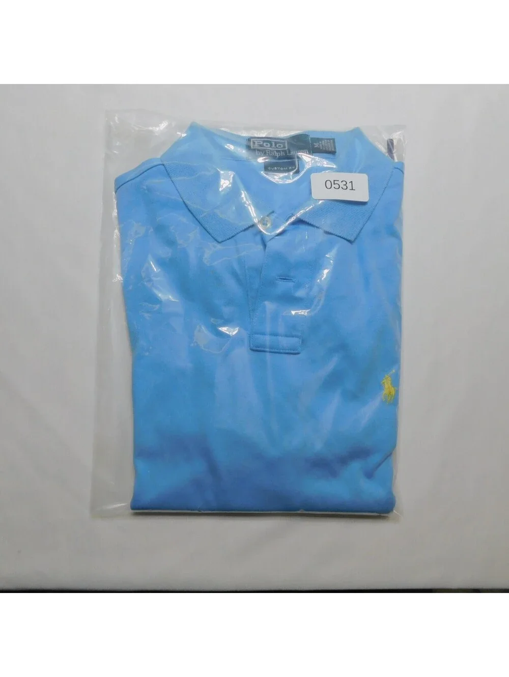 Polo Ralph Lauren Shirt Mens Medium M Blue Custom Fit Yellow Pony Cotton Polo